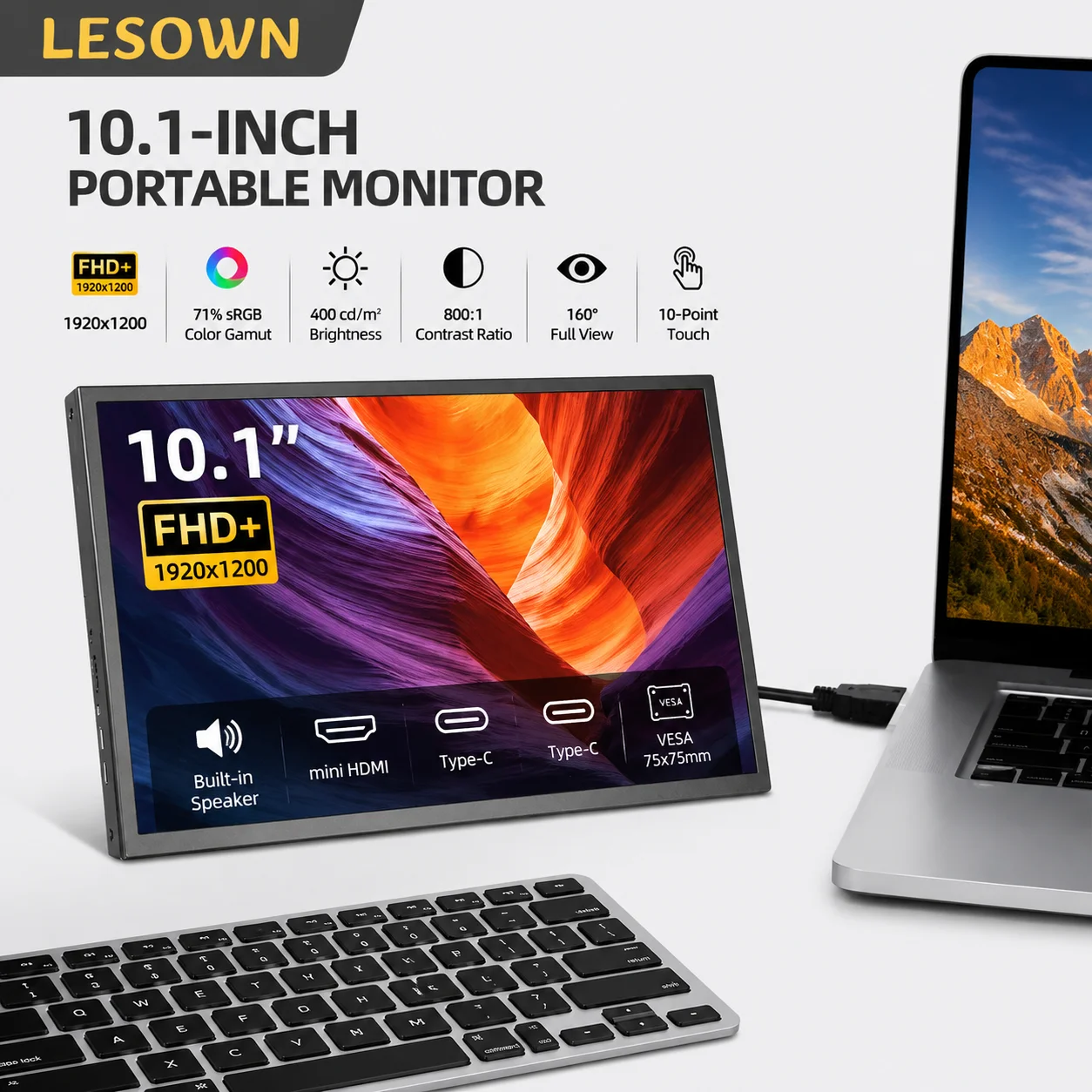 LESOWN High-Definition 10.1" Portable Monitor 1K Built-in Speaker Type-C Dual Input for Office Travel
LESOWN High-Definition 10.1" Portable Monitor 1K Built-in Speaker Type-C Dual Input for Office Travel
