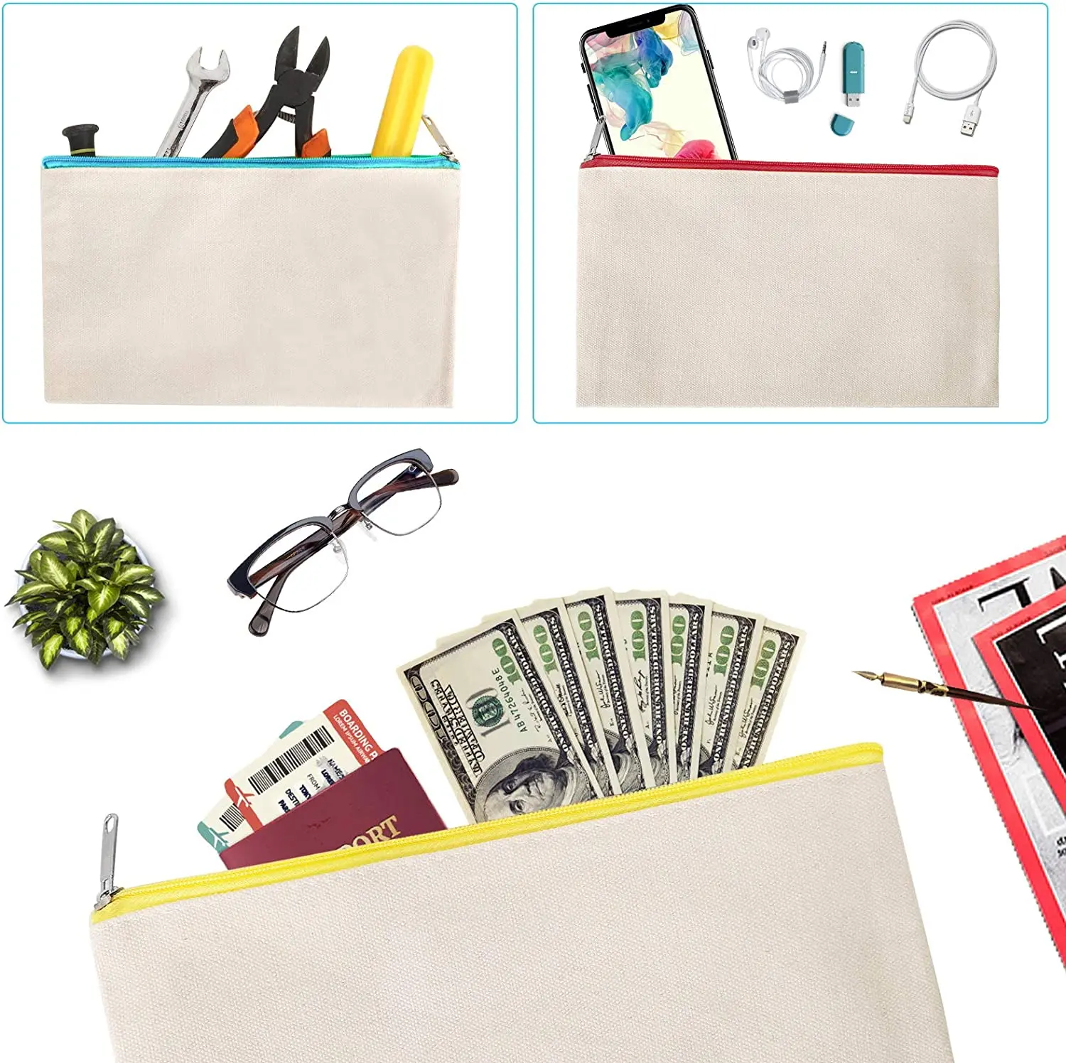 50pcs bag Cotton Canvas Makeup Bag, Multipurpose Cosmetic Bag with Zipper Travel Toiletry Pouch, Blank DIY Craft Bag Pencil bag
50pcs bag Cotton Canvas Makeup Bag, Multipurpose Cosmetic Bag with Zipper Travel Toiletry Pouch, Blank DIY Craft Bag Pencil bag