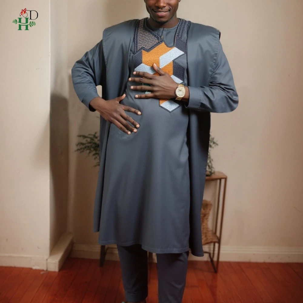 H&D South African Traditional Wear Formal Attire Bazin Riche Dashiki Gray Shirt Pants Robe Suit Agbada Men's wedding party 2024
H&D South African Traditional Wear Formal Attire Bazin Riche Dashiki Gray Shirt Pants Robe Suit Agbada Men's wedding party 2024