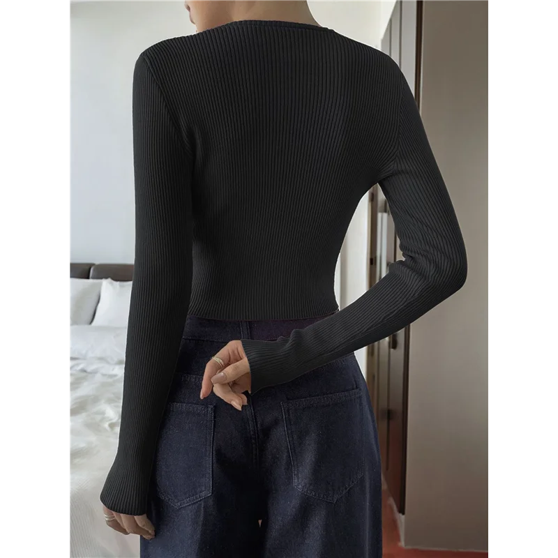 A83F-Women's Long Sleeve Tops Autumn Cardigan Cropped Out Shirt Ribbed Button Collar Cute Fashion Black S
A83F-Women's Long Sleeve Tops Autumn Cardigan Cropped Out Shirt Ribbed Button Collar Cute Fashion Black S