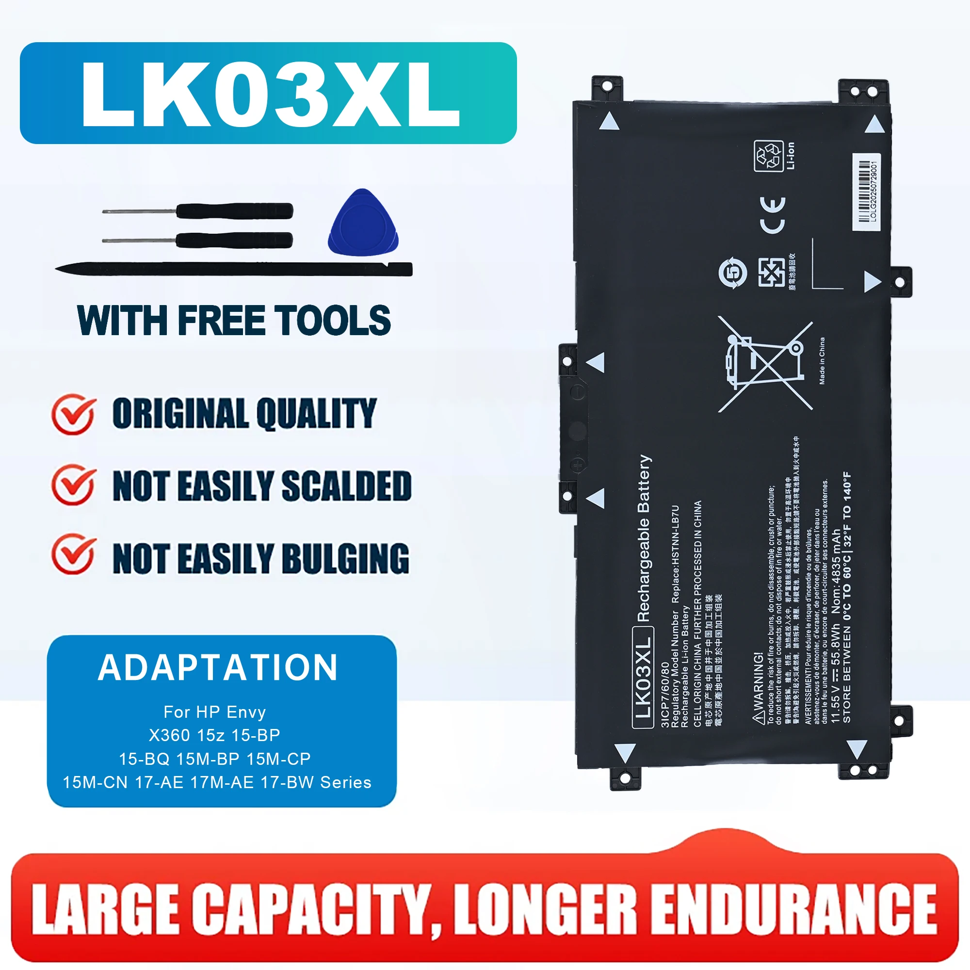 LK03XL Battery For HP Envy X360 15-bp003tx 15-bq001na 15-cn0001tx 15m-cp0012dx 15-cr0035nr TPN-W127 W129 W132 W128
LK03XL Battery For HP Envy X360 15-bp003tx 15-bq001na 15-cn0001tx 15m-cp0012dx 15-cr0035nr TPN-W127 W129 W132 W128