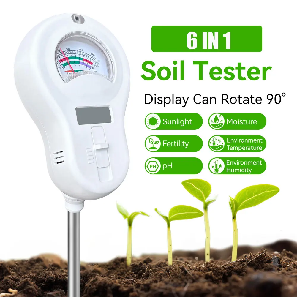 YIERYI Soil Moisture Meter 6 in 1 Soil Tester with pH Sunlight Temperature Sensor for Garden Plants Soil Testing
YIERYI Soil Moisture Meter 6 in 1 Soil Tester with pH Sunlight Temperature Sensor for Garden Plants Soil Testing