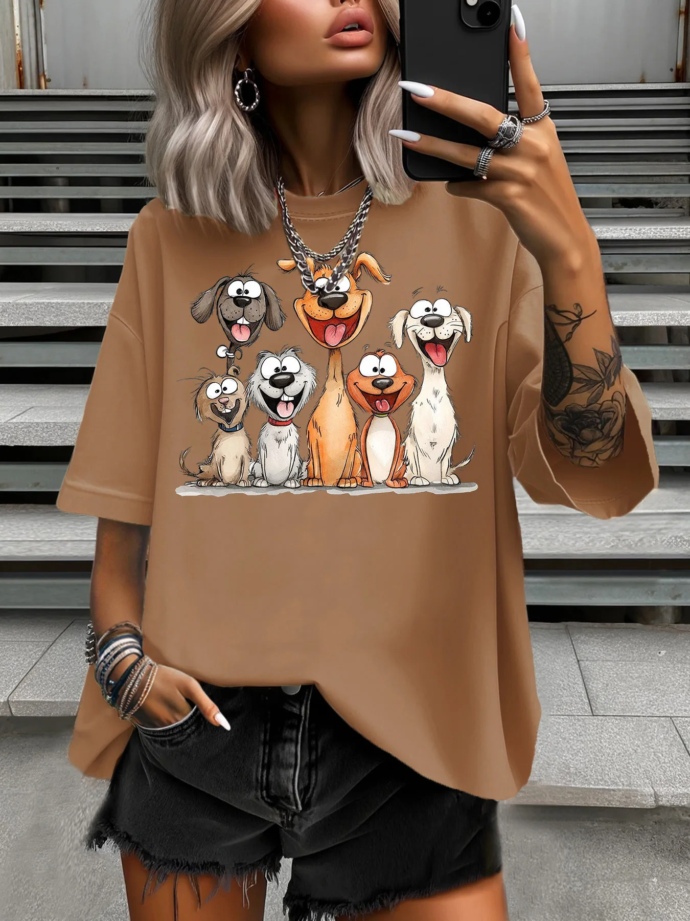 Summer Women's Plus Size T-Shirt Original Design Fashion Dogs Family Pattern Print Women's Casual Round Neck Short Sleeved Tops
Summer Women's Plus Size T-Shirt Original Design Fashion Dogs Family Pattern Print Women's Casual Round Neck Short Sleeved Tops