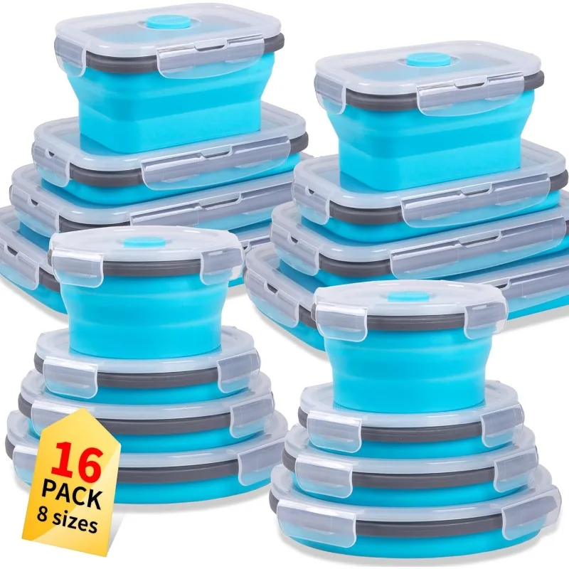 Collapsible Food Storage Containers with Lid & Air Vent, 16 Pack, 8 Rectangular + 8 Round, Foldable Silicone Lunch Containers
Collapsible Food Storage Containers with Lid & Air Vent, 16 Pack, 8 Rectangular + 8 Round, Foldable Silicone Lunch Containers