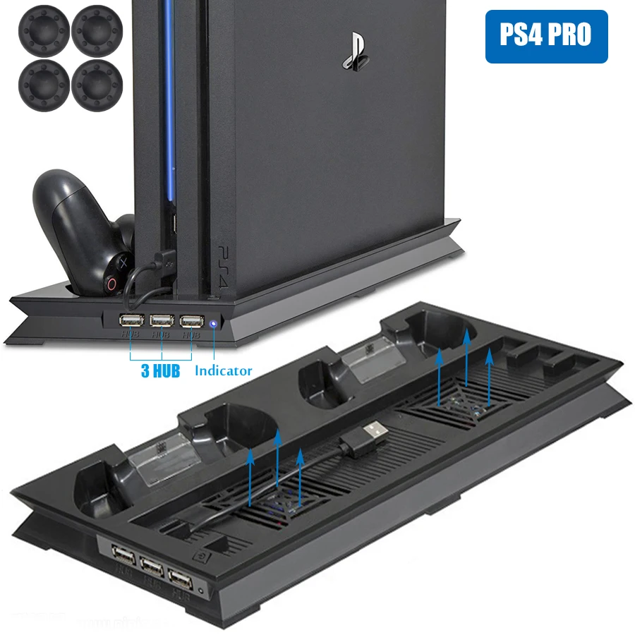 PS4 PRO Cooling Vertical Stand 2 Controller Charger Charging Dock Station 2 Cooler Fan 3 HUB for 4 Pro Console
PS4 PRO Cooling Vertical Stand 2 Controller Charger Charging Dock Station 2 Cooler Fan 3 HUB for 4 Pro Console