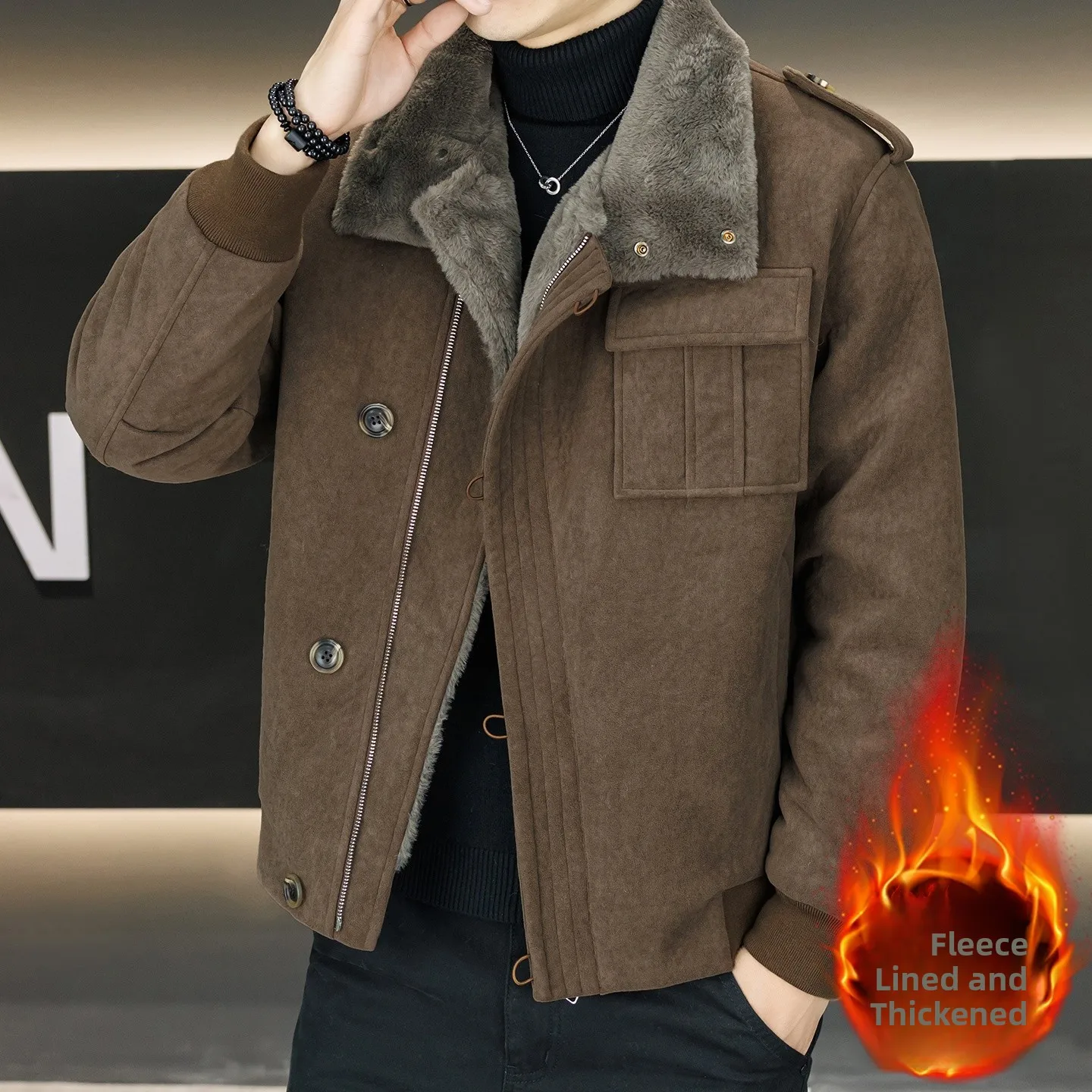 Men's Suede Jaet Thiened Flannel Collar Warmth Zipper Decorated Casual Faion Urban Sle Autumn Winter Outerwear
Men's Suede Jaet Thiened Flannel Collar Warmth Zipper Decorated Casual Faion Urban Sle Autumn Winter Outerwear