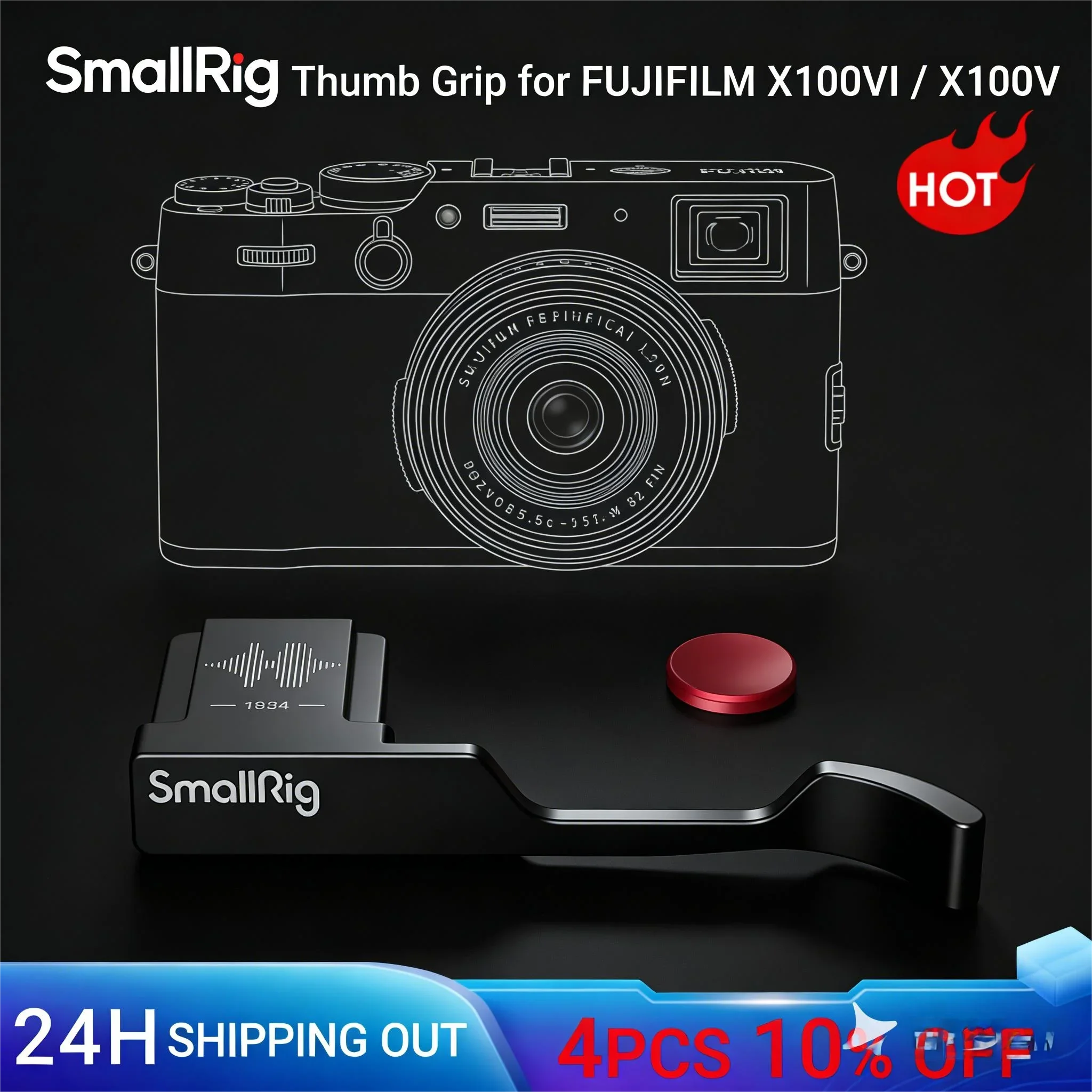 SmallRig Thumb Grip with Hot Shoe Cover for FUJIFILM X100VI / X100V (Black) with a Concave Shutter Release Button -4559
SmallRig Thumb Grip with Hot Shoe Cover for FUJIFILM X100VI / X100V (Black) with a Concave Shutter Release Button -4559