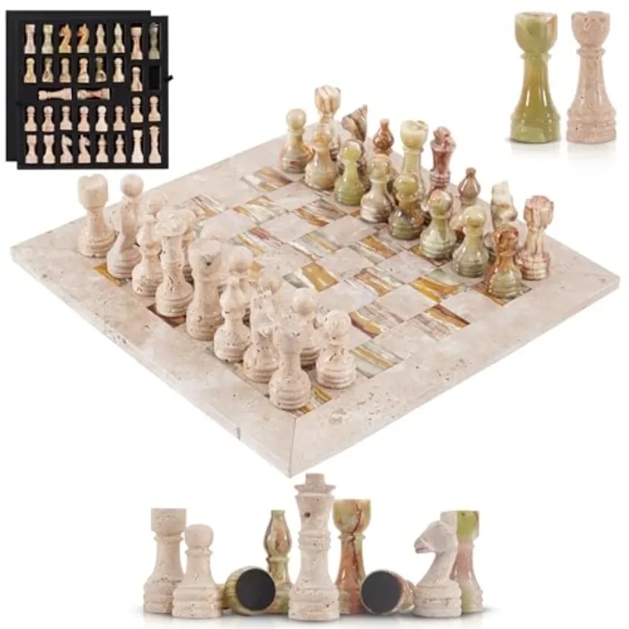 Marble Chess Set for Adults: 15 Inch Handmade Travertine Board in Green, Premium Weighted Pieces with Storage Box, Includes 2 E
Marble Chess Set for Adults: 15 Inch Handmade Travertine Board in Green, Premium Weighted Pieces with Storage Box, Includes 2 E