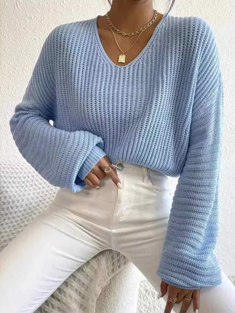 Autumn Winter Versatile Casual Knitted Female Tops V Neck Pullovers Women Solid Color Loose Lantern Long Sleeve Sweater Jumpers
Autumn Winter Versatile Casual Knitted Female Tops V Neck Pullovers Women Solid Color Loose Lantern Long Sleeve Sweater Jumpers