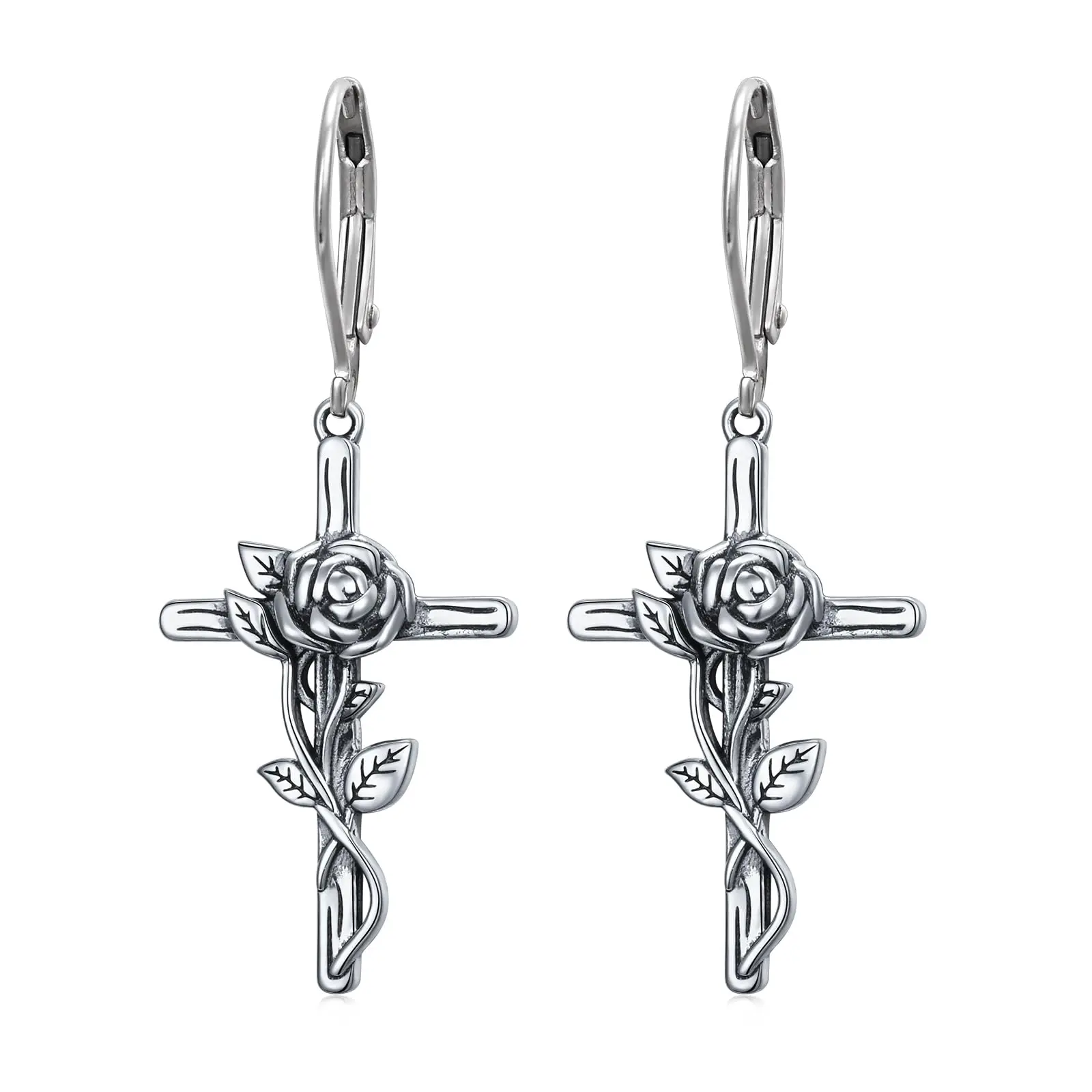 Rose Flower Cross Dangle Earrings Leverback For Women
Rose Flower Cross Dangle Earrings Leverback For Women