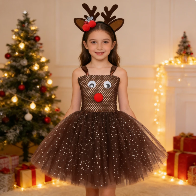 Christmas Deer Costumes for Girls New Years Carnival Outfit Child Rudolph Clothes for Kids Sparkly Red-Nosed Reindeer Tutu Dress
Christmas Deer Costumes for Girls New Years Carnival Outfit Child Rudolph Clothes for Kids Sparkly Red-Nosed Reindeer Tutu Dress