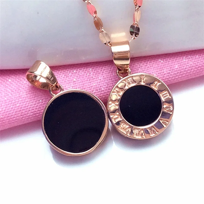 585 Purple Gold Black Agate Roman Digital Pendant Plated 14K Rose Gold Round Necklace clavicle chain Jewelry Two Wear Style
585 Purple Gold Black Agate Roman Digital Pendant Plated 14K Rose Gold Round Necklace clavicle chain Jewelry Two Wear Style