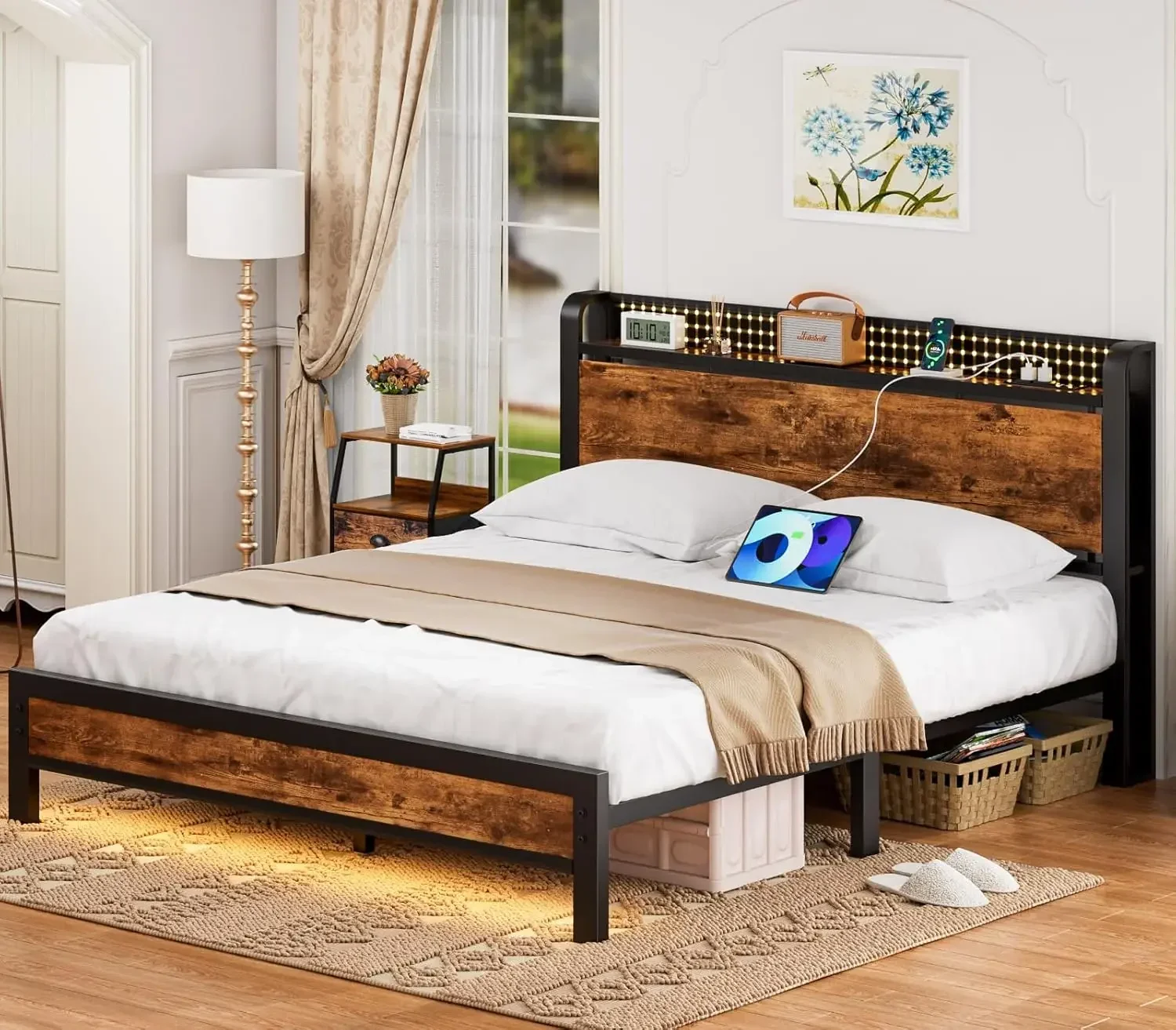 zz Bed Frame Industrial Platform Beds with Storage Headboard,RGB LED Lights and USB Port
zz Bed Frame Industrial Platform Beds with Storage Headboard,RGB LED Lights and USB Port