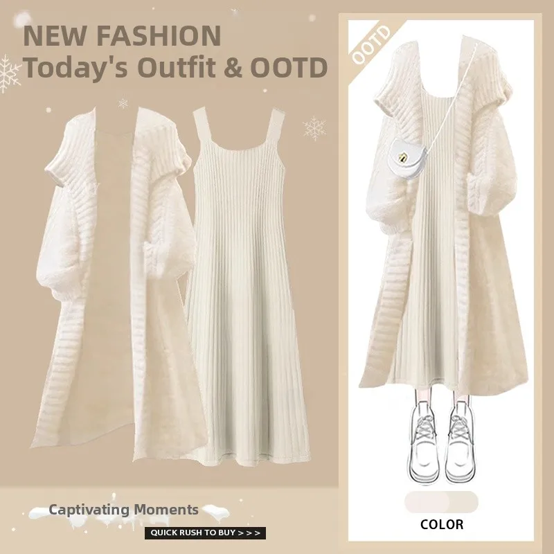 Autumn Winter Knitted Soft Cozy Women's Set with Strap Dr Two-Piece Ensemble Long Sve Faionable Casual Outfit
Autumn Winter Knitted Soft Cozy Women's Set with Strap Dr Two-Piece Ensemble Long Sve Faionable Casual Outfit