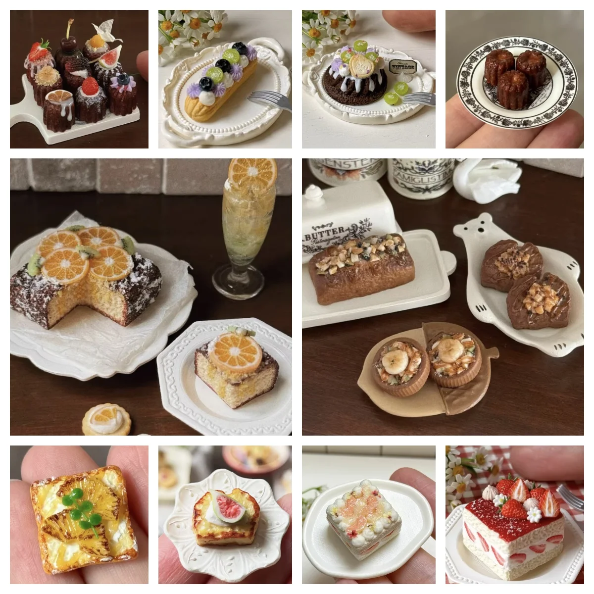 Мини-набор французской патизий ручной работы - BloomBites Realistic Canelé, квадратный виноградный торт, кремовые десерты в ассортименте для кукольного домика
Мини-набор французской патизий ручной работы - BloomBites Realistic Canelé, квадратный виноградный торт, кремовые десерты в ассортименте для кукольного домика