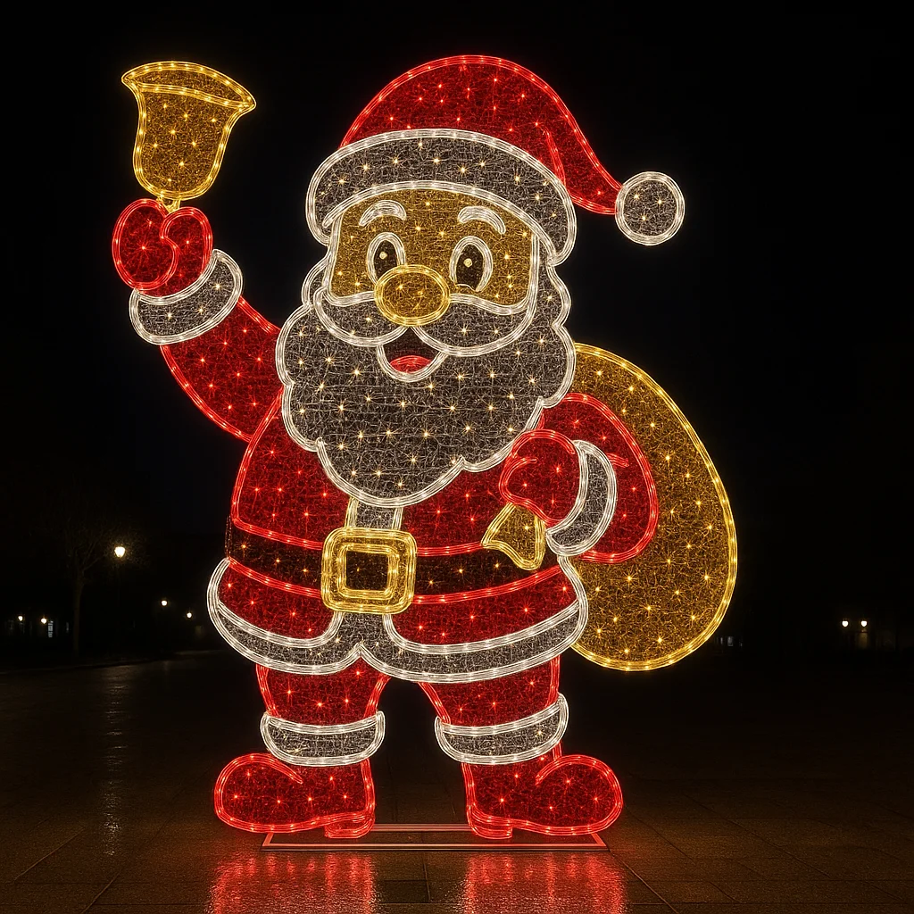 2D LED Santa Claus With Bell And Gift Box Light Decoration For Christmas Outdoor Metal Frame Motif
2D LED Santa Claus With Bell And Gift Box Light Decoration For Christmas Outdoor Metal Frame Motif
