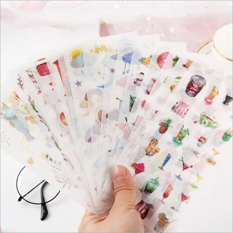 6sheets/pack flat sheets paper stickers ink watercolor creative decorative hand account daily DIY Label Diary Album Stationery
6sheets/pack flat sheets paper stickers ink watercolor creative decorative hand account daily DIY Label Diary Album Stationery