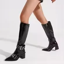 GIGIFOX Pointed Toe Women Zipper Knee-high Boots Chunky High Heel Patent Leather Metal Buckle Shoes Punk Fashion Boots For Woman
GIGIFOX Pointed Toe Women Zipper Knee-high Boots Chunky High Heel Patent Leather Metal Buckle Shoes Punk Fashion Boots For Woman
