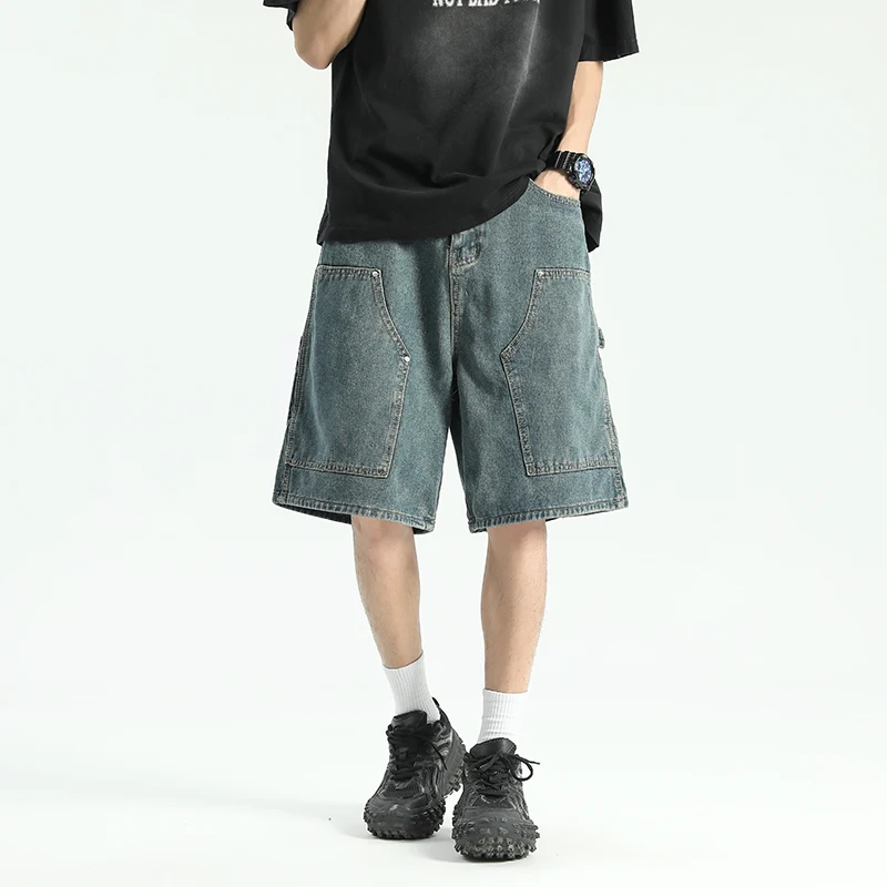 Riveted workwear denim shorts for men, summer thin, loose, straight-leg midpants, trendy brand American washed wood capri pants
Riveted workwear denim shorts for men, summer thin, loose, straight-leg midpants, trendy brand American washed wood capri pants