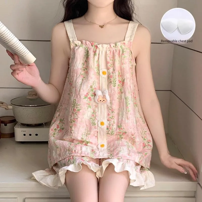 Korean Style Casual Sweet Cute Pajamas Set Women Sleeveless Square Neck Loungewear Two Piece Summer New 2026 Women's Pajamas
Korean Style Casual Sweet Cute Pajamas Set Women Sleeveless Square Neck Loungewear Two Piece Summer New 2026 Women's Pajamas