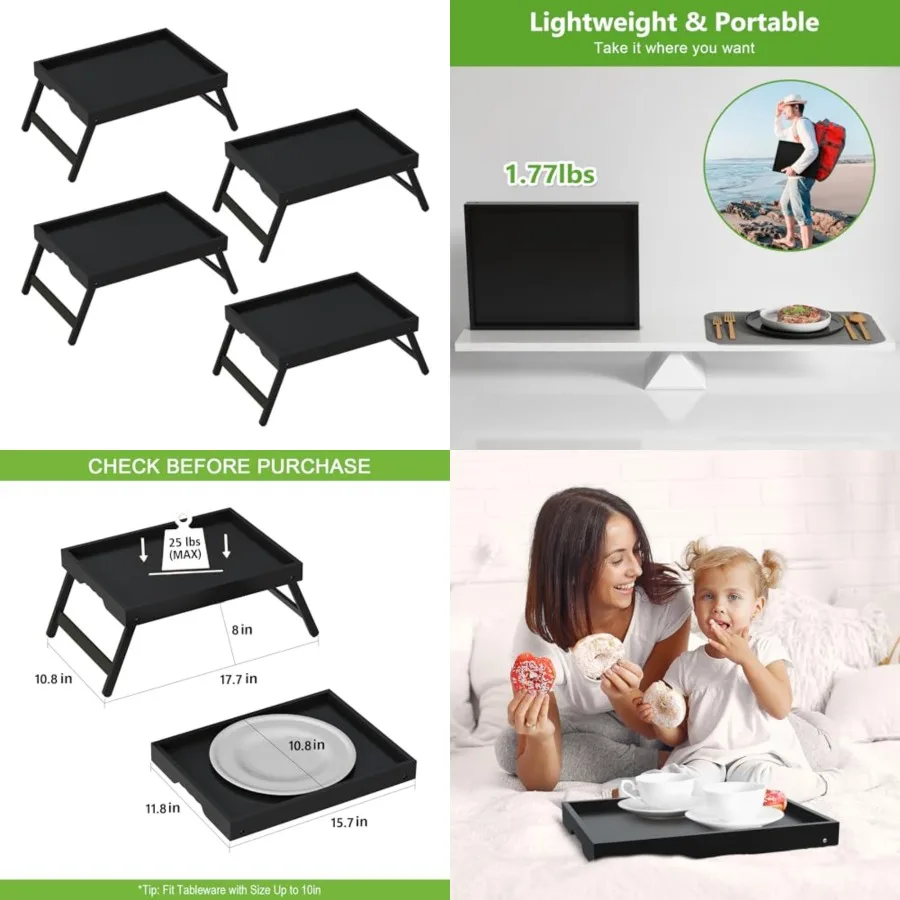 Bed Tray Table with Folding Legs, Breakfast in Bed for Kitchen Serving Tray, Sofa, Eating, Used As Laptop Desk Snack Tray 4 Pac
Bed Tray Table with Folding Legs, Breakfast in Bed for Kitchen Serving Tray, Sofa, Eating, Used As Laptop Desk Snack Tray 4 Pac