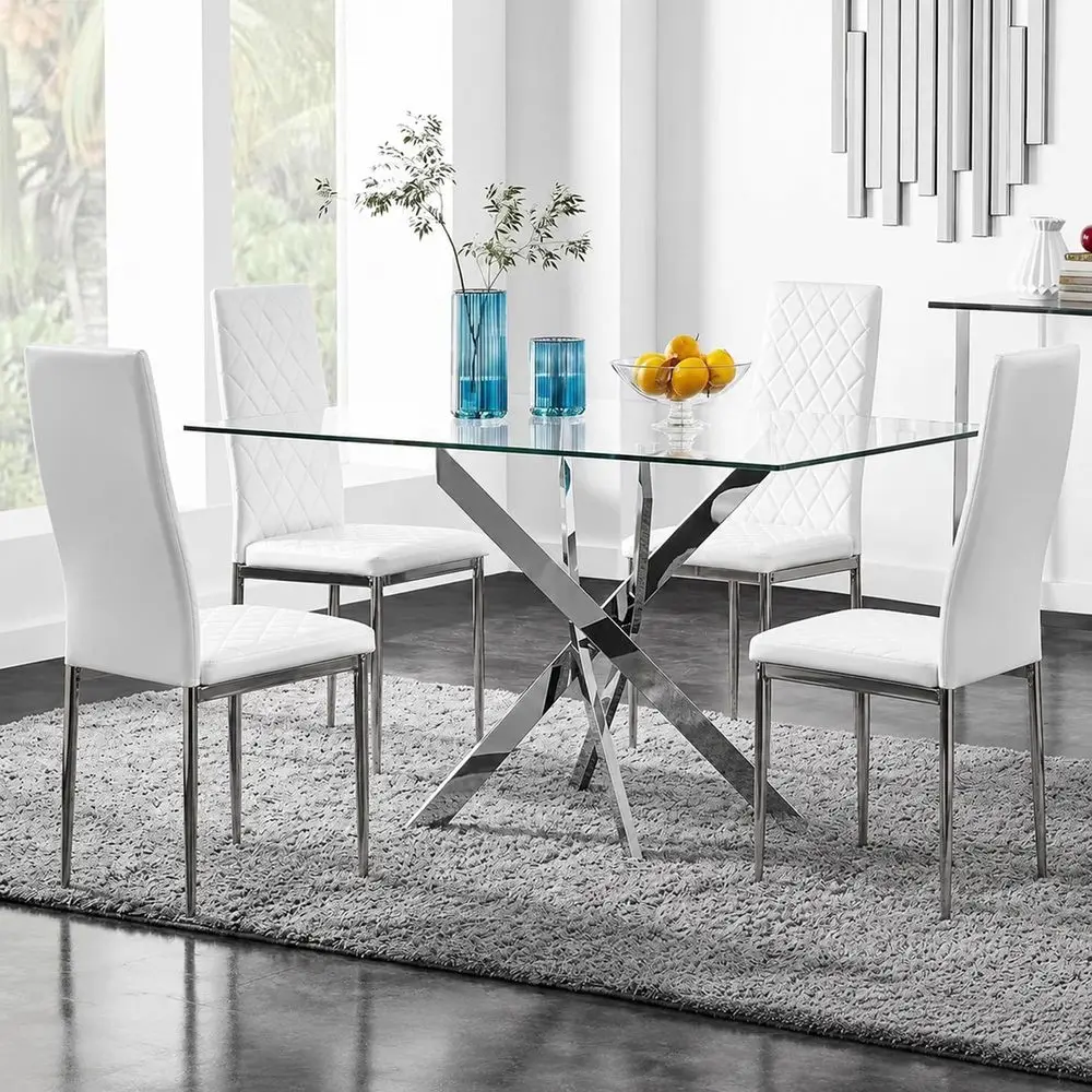 Piece Glass Dining Table Set for 4, Modern Kitchen Table and Chairs Set, Tempered Glass Table with 4 Upholstered Chairs, SpaceS
Piece Glass Dining Table Set for 4, Modern Kitchen Table and Chairs Set, Tempered Glass Table with 4 Upholstered Chairs, SpaceS