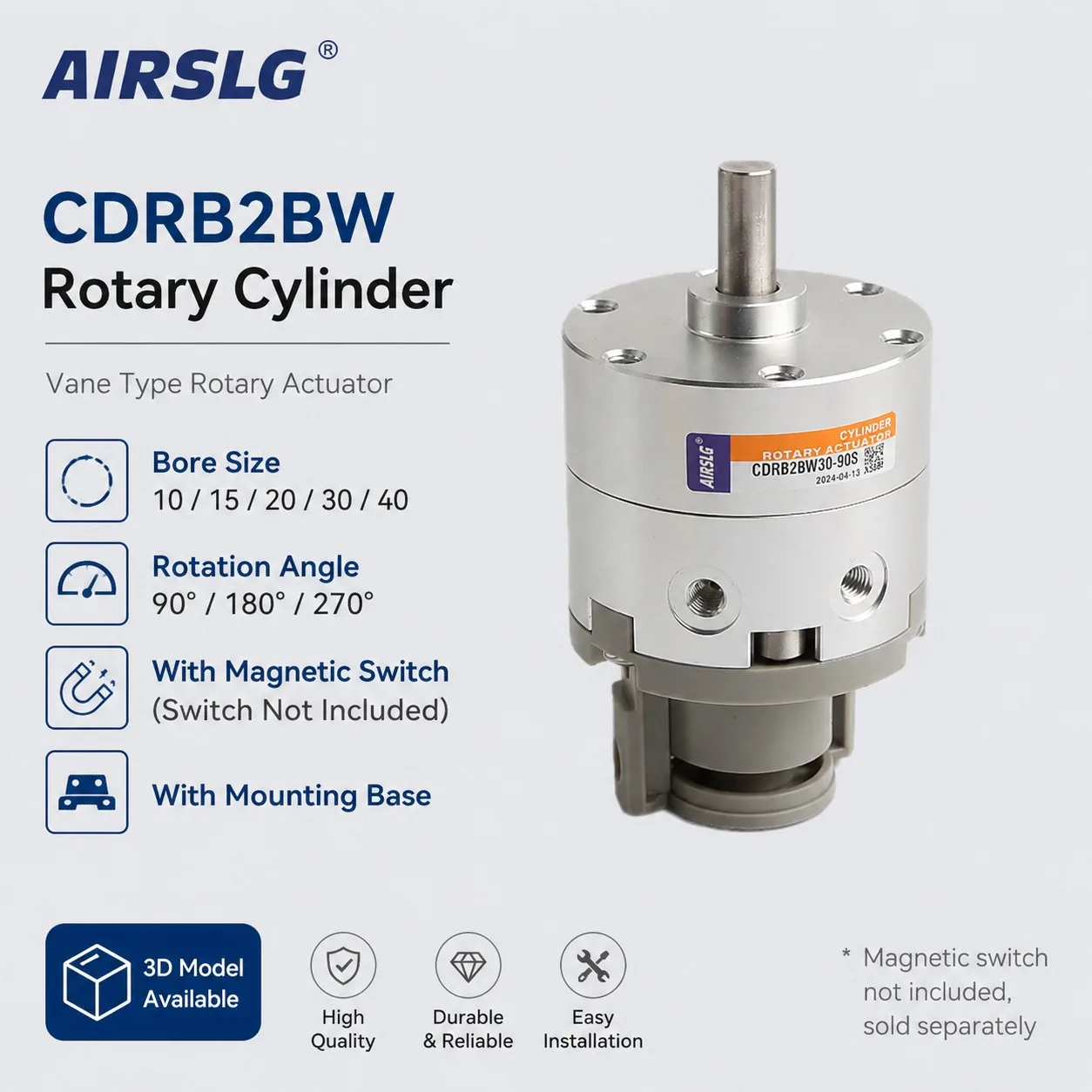 CDRB2BW10-90S CDRB2BW20-180S 30 40-270S Double Vane Rotary Actuator 90 180 Degree Swing Cylinder with Magnetic Switch Mounting
CDRB2BW10-90S CDRB2BW20-180S 30 40-270S Double Vane Rotary Actuator 90 180 Degree Swing Cylinder with Magnetic Switch Mounting