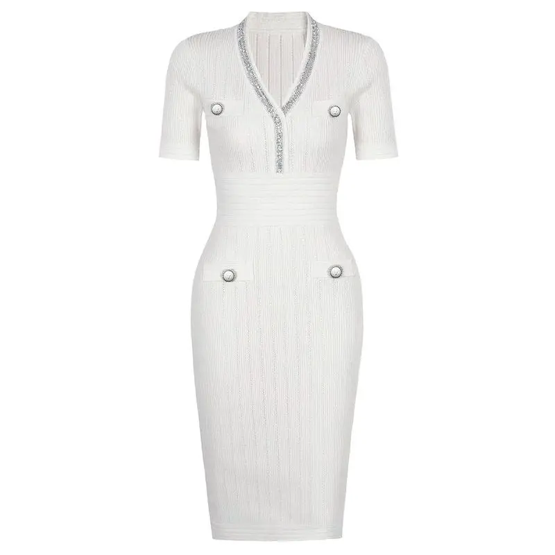 Elegant Short Sleeve V-Neck Knitted Dress Bodycon Slim Fit Beaded Wrap around Skirt Linen Blend Fabric Citywalk Suitable
Elegant Short Sleeve V-Neck Knitted Dress Bodycon Slim Fit Beaded Wrap around Skirt Linen Blend Fabric Citywalk Suitable