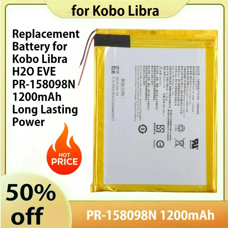 Сменный аккумулятор для Kobo Libra H2O EVE PR-158098N, 1200 мАч, длительная мощность
Сменный аккумулятор для Kobo Libra H2O EVE PR-158098N, 1200 мАч, длительная мощность