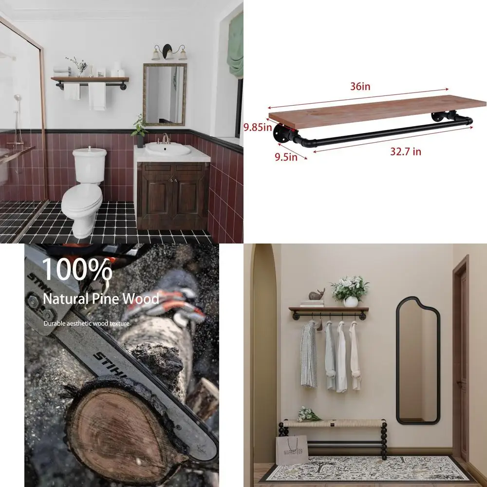 36 Wall-Mounted Wooden Shelf Clothes Rack - Heavy-Duty, Multi-Purpose Hanging Rod for Space-Saving Storage
36 Wall-Mounted Wooden Shelf Clothes Rack - Heavy-Duty, Multi-Purpose Hanging Rod for Space-Saving Storage