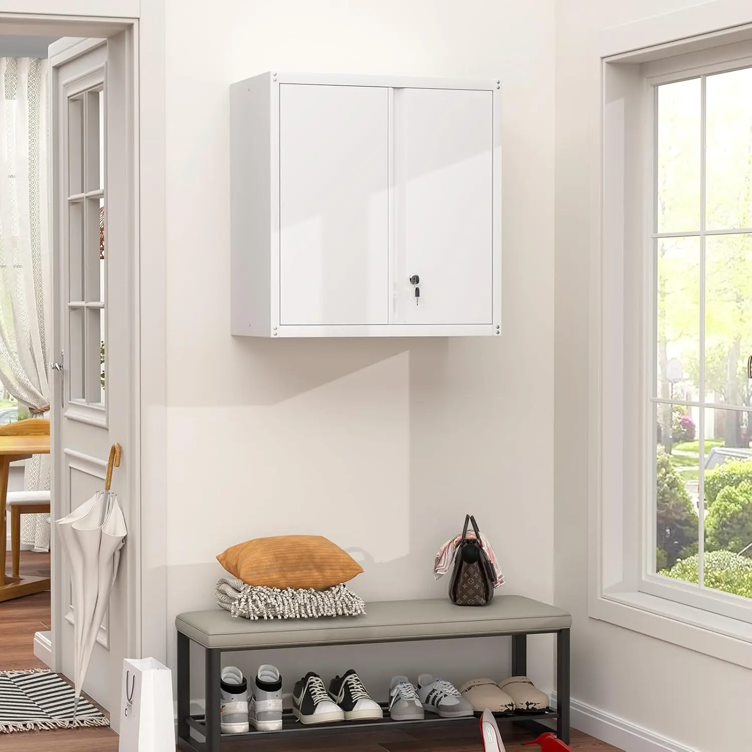 Wall Mounted Lockable Steel Cabinet, Metal Hanging Storage Cabinet with Shelves for Pantry Laundry Kitchen Office, White
Wall Mounted Lockable Steel Cabinet, Metal Hanging Storage Cabinet with Shelves for Pantry Laundry Kitchen Office, White