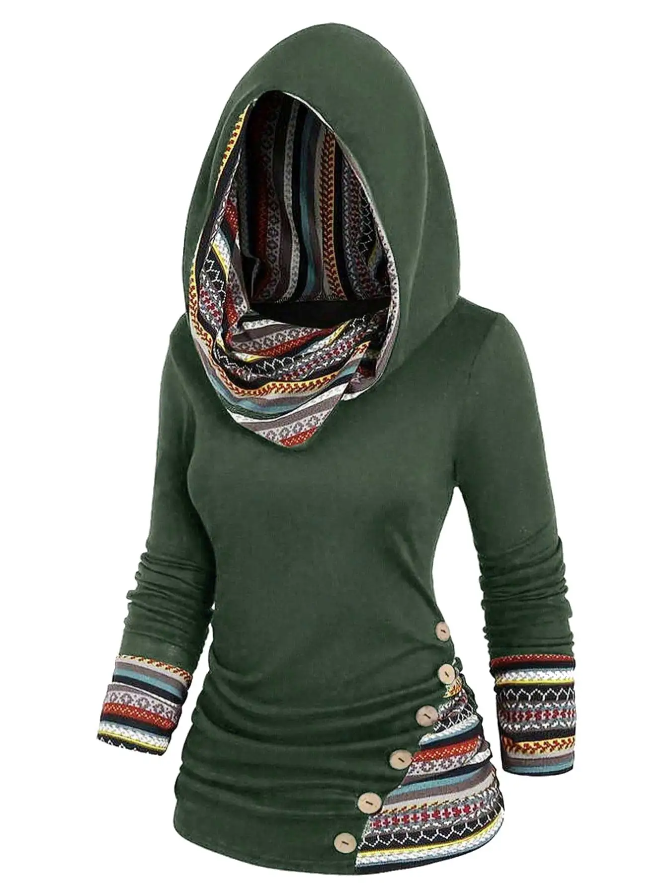 【Plus Size】 Ethnic Pattern Fake Buttons Hooded Sweatshirt, Casual Long Sleeve Hoodie for Fall & Winter, Women's Plus Clothing fo
【Plus Size】 Ethnic Pattern Fake Buttons Hooded Sweatshirt, Casual Long Sleeve Hoodie for Fall & Winter, Women's Plus Clothing fo