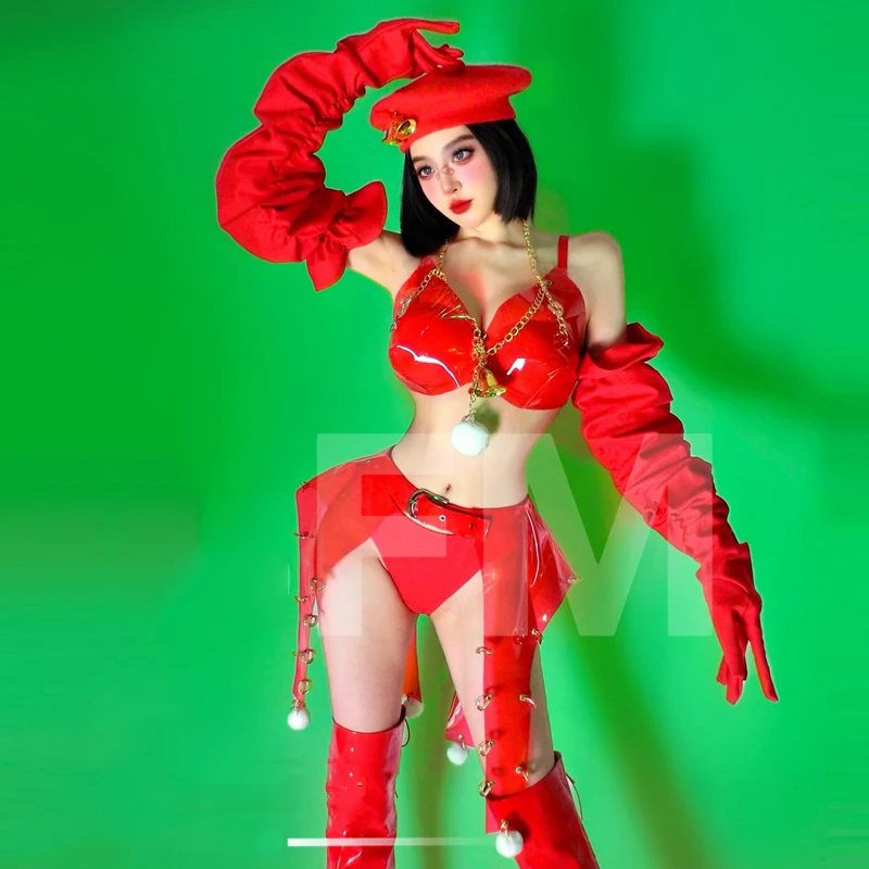 Sexy Pole Dance Clothing Red Leather Bikini Gloves Women Gogo Dancer Costumes Bar DJ DS Rave Outfit Stage Club Wear XS10676
Sexy Pole Dance Clothing Red Leather Bikini Gloves Women Gogo Dancer Costumes Bar DJ DS Rave Outfit Stage Club Wear XS10676
