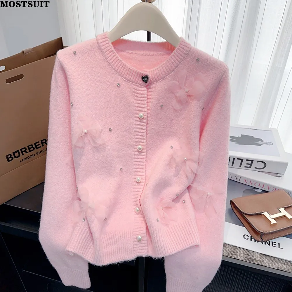 Flower Pearl Beaded Cardigan Sweater Women Elegant Stylish Fashion Ladies Knitwear Tops Long Sleeve Single-breasted Jumpers 2025
Flower Pearl Beaded Cardigan Sweater Women Elegant Stylish Fashion Ladies Knitwear Tops Long Sleeve Single-breasted Jumpers 2025
