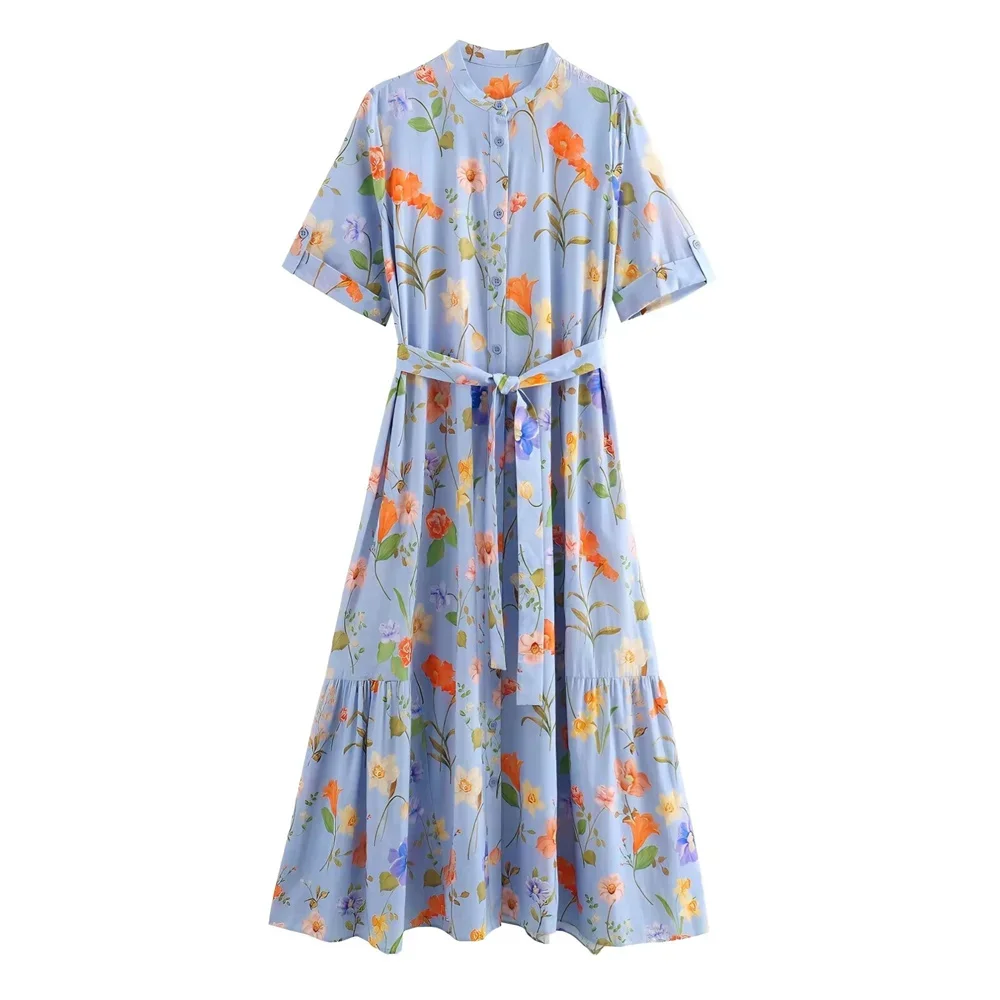 LIBIELIY 2025 Summer New European And American Fashion Style Flower Print Belt Short Sleeve Button Long Dress
LIBIELIY 2025 Summer New European And American Fashion Style Flower Print Belt Short Sleeve Button Long Dress