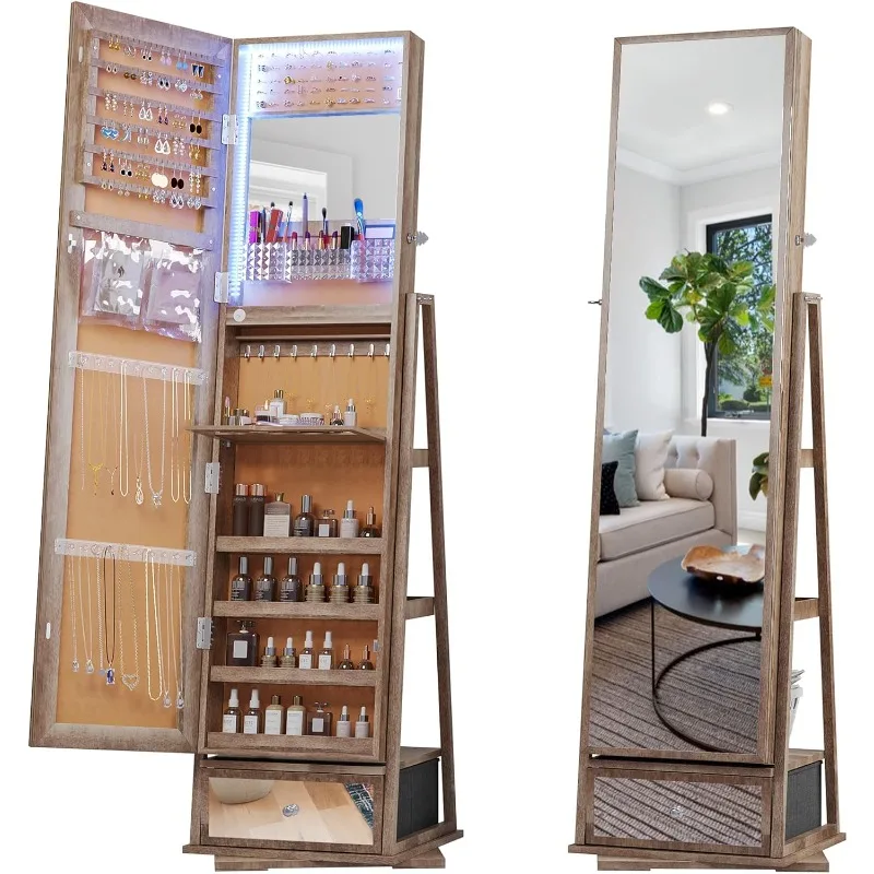 360° Rotating Jewelry Armoire,3 Color Dimmable Jewelry Organizer Armoire, Lockable Floor Standing Cabinet with Built-in Mirror
360° Rotating Jewelry Armoire,3 Color Dimmable Jewelry Organizer Armoire, Lockable Floor Standing Cabinet with Built-in Mirror