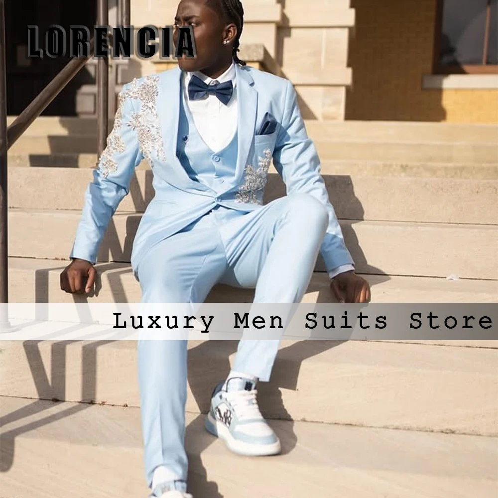 Simple Rhinestone Suits for Male 3 Pieces Flat Collar Wedding Groom Tuxedos Customized Blazer Vest Pants robe mariage femme
Simple Rhinestone Suits for Male 3 Pieces Flat Collar Wedding Groom Tuxedos Customized Blazer Vest Pants robe mariage femme