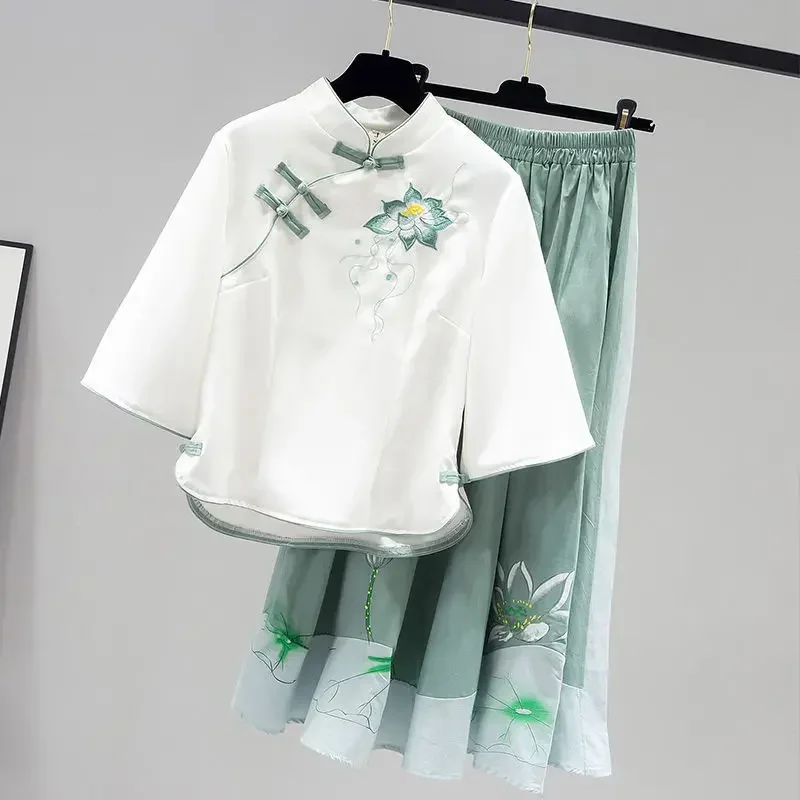 Improved Hanfu Women's Two-piece Cheongsam Clothing Summer Chinese Style Embroidered Disc Button Trousers Retro Two-piece Suit
Improved Hanfu Women's Two-piece Cheongsam Clothing Summer Chinese Style Embroidered Disc Button Trousers Retro Two-piece Suit