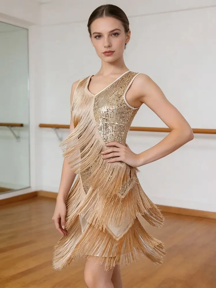 Latin Dance Dress Women Fringe Sequins Flapper 1920s Salsa Tango Ballroom Tassel Costume
Latin Dance Dress Women Fringe Sequins Flapper 1920s Salsa Tango Ballroom Tassel Costume