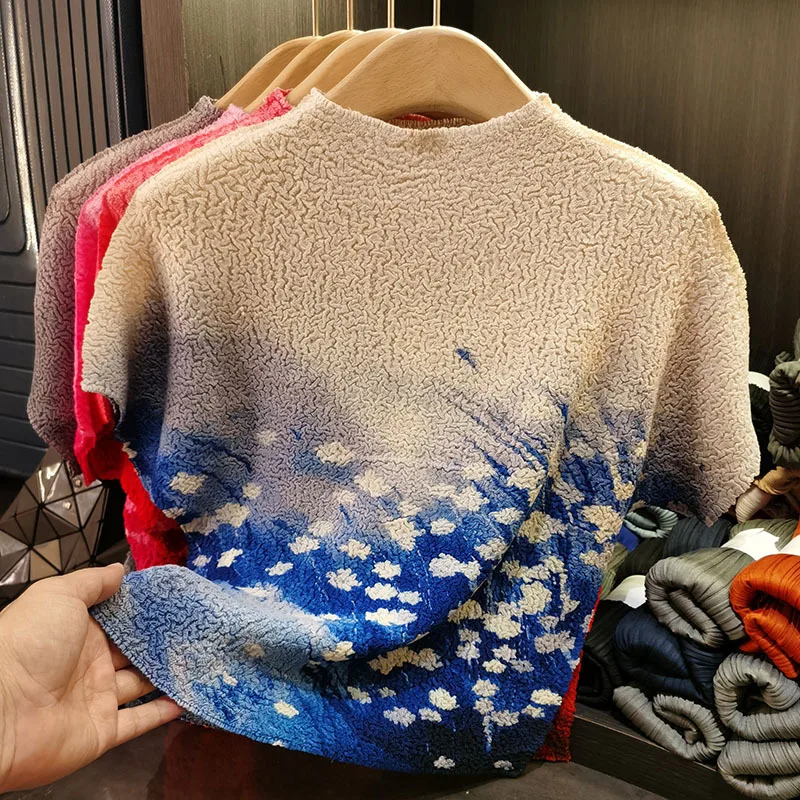 Miyake плиссированная футболка с 3D принтом, женские складные топы, летняя темпераментная свободная футболка для отдыха, большие ярды, женская плиссированная футболка с короткими рукавами
Miyake плиссированная футболка с 3D принтом, женские складные топы, летняя темпераментная свободная футболка для отдыха, большие ярды, женская плиссированная футболка с короткими рукавами