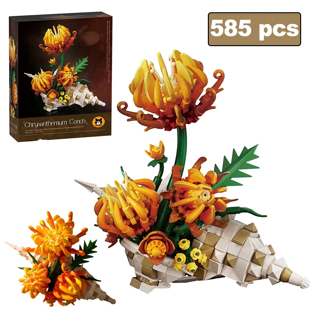 585PCS MOC Chrysanthemum Conch Bouquet Handmade Gift Building Block Children's Puzzle Toys DIY Desktop Decoration Ornament Model
585PCS MOC Chrysanthemum Conch Bouquet Handmade Gift Building Block Children's Puzzle Toys DIY Desktop Decoration Ornament Model