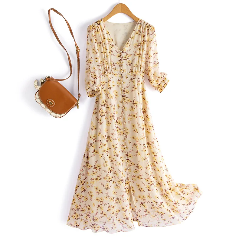 High Quality 100% Silk Dress Women Printed V Neck Half Sleeve Lace Up Casual A Dresses New Fashion
High Quality 100% Silk Dress Women Printed V Neck Half Sleeve Lace Up Casual A Dresses New Fashion