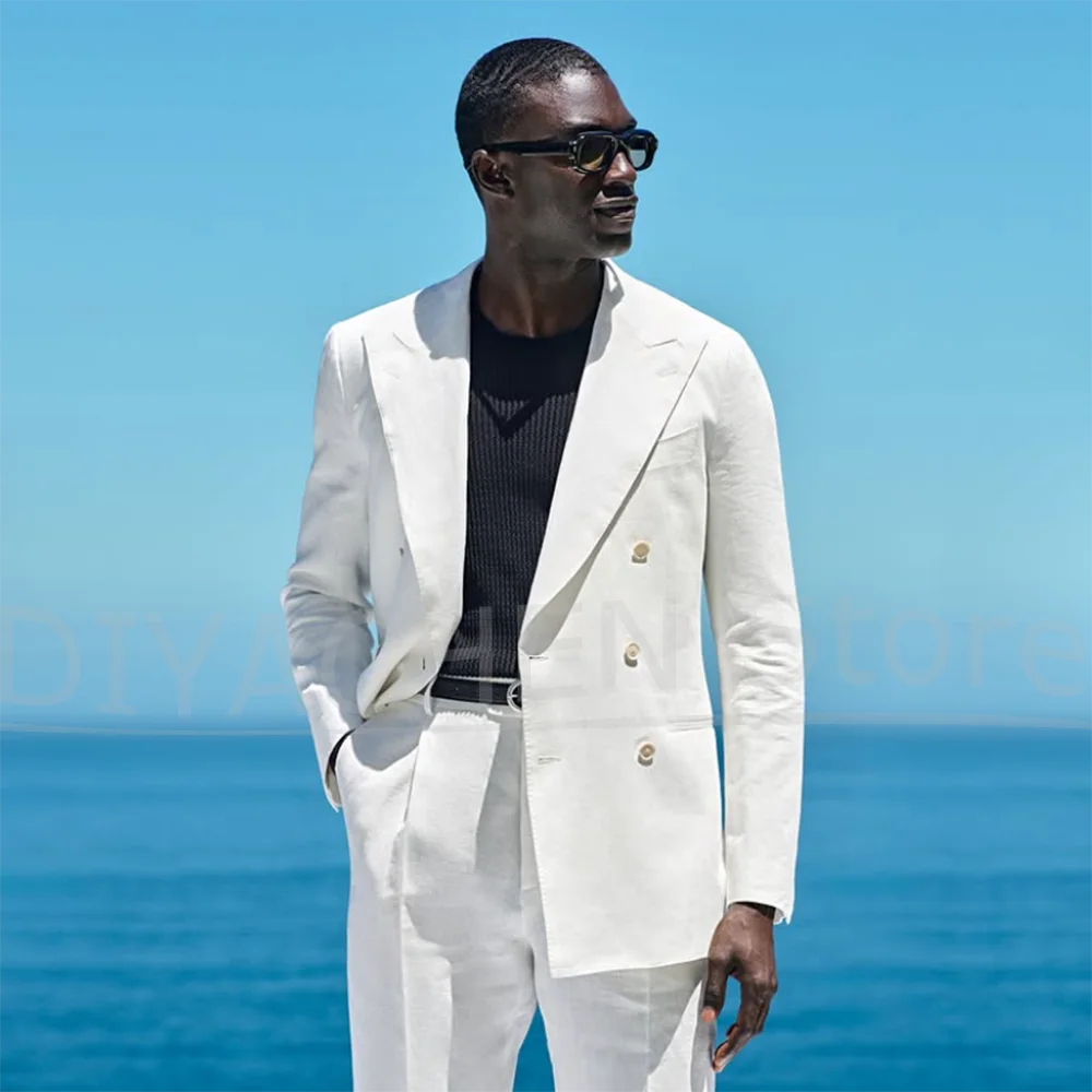 Men White Linen 2 Piece Suit Double Breasted Blazer And Pants Formal Wedding Party Gentleman Summer Beach Casual Tuxedo
Men White Linen 2 Piece Suit Double Breasted Blazer And Pants Formal Wedding Party Gentleman Summer Beach Casual Tuxedo