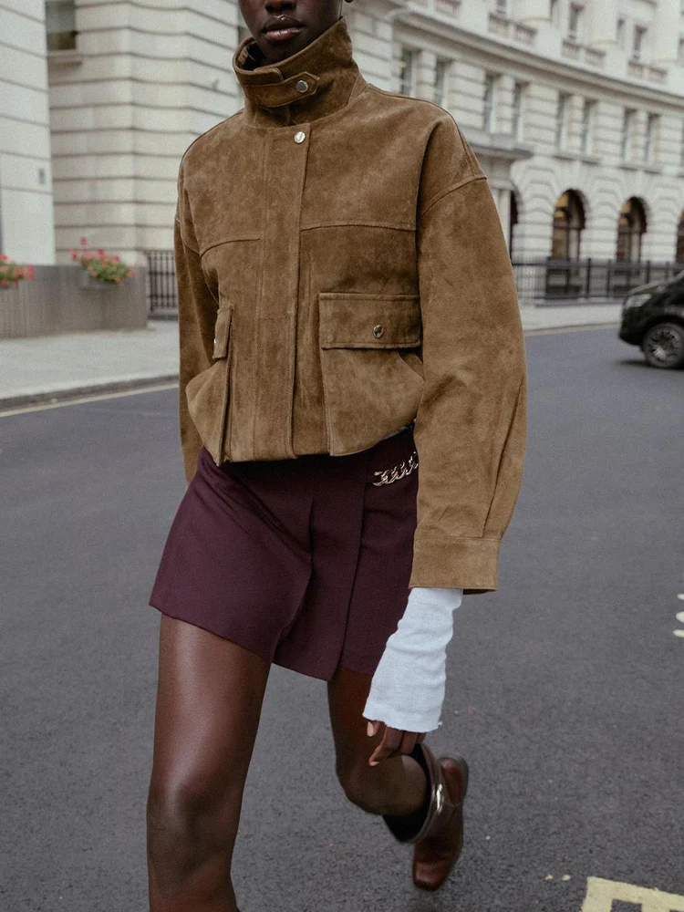 European and American style autumn new fashion trend simple casual women's clothing loose pure leather bomber jacket
European and American style autumn new fashion trend simple casual women's clothing loose pure leather bomber jacket