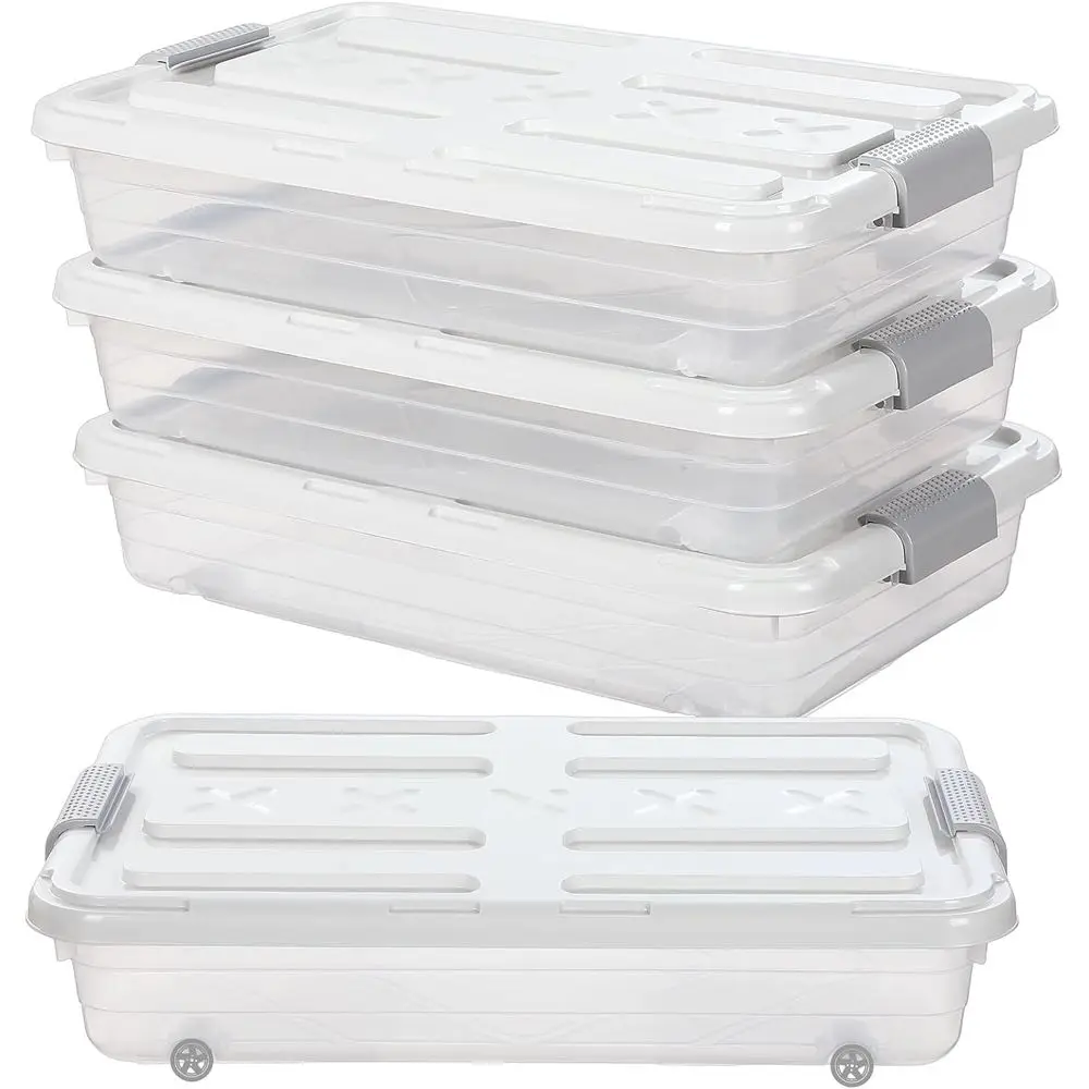4-Piece Clear Plastic Storage Bins with Wheels, Stackable for Bedroom, Closet, Shoes, and Blankets (23.7 x 15.8 x 5.2 inches)
4-Piece Clear Plastic Storage Bins with Wheels, Stackable for Bedroom, Closet, Shoes, and Blankets (23.7 x 15.8 x 5.2 inches)