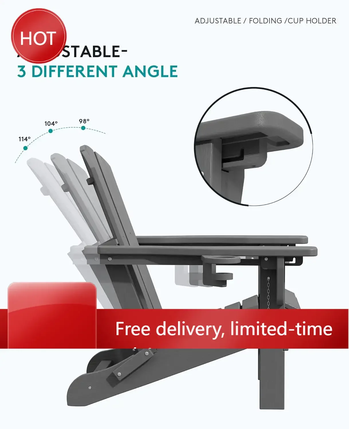 Складной комплект из 2-х кресел Adirondack, регулируемые кресла Adirondack с 3 положениями наклона, всепогодные уличные кресла Adirondack из HDPE.
Складной комплект из 2-х кресел Adirondack, регулируемые кресла Adirondack с 3 положениями наклона, всепогодные уличные кресла Adirondack из HDPE.