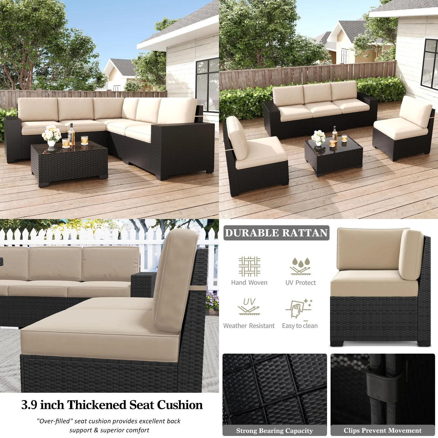 6pc Black Rattan Modular Sectional Outdoor Conversation Sofa Set for Patio Garden, Customized
6pc Black Rattan Modular Sectional Outdoor Conversation Sofa Set for Patio Garden, Customized