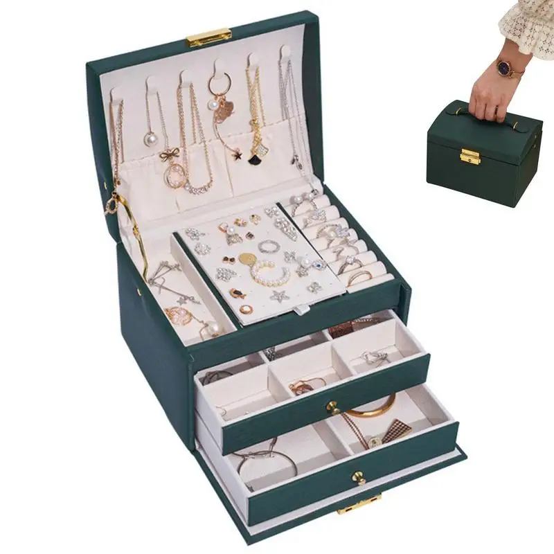 Jewellery Organizer Case 3-Tier Vintage Jewelry Gift Box PU Leather Drawer Design Jewellery Box With Handle For Necklace Watches
Jewellery Organizer Case 3-Tier Vintage Jewelry Gift Box PU Leather Drawer Design Jewellery Box With Handle For Necklace Watches