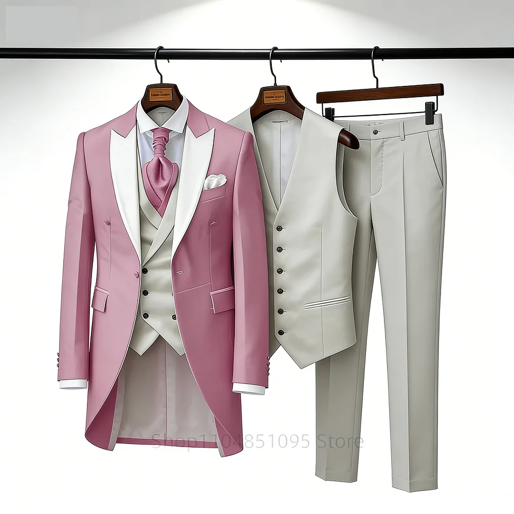 Pink Men's Elegant Peak Lapel Tuxedo 3-Piece Suit with Blazer Vest And Pants Set for Formal Business Prom Grooming
Pink Men's Elegant Peak Lapel Tuxedo 3-Piece Suit with Blazer Vest And Pants Set for Formal Business Prom Grooming