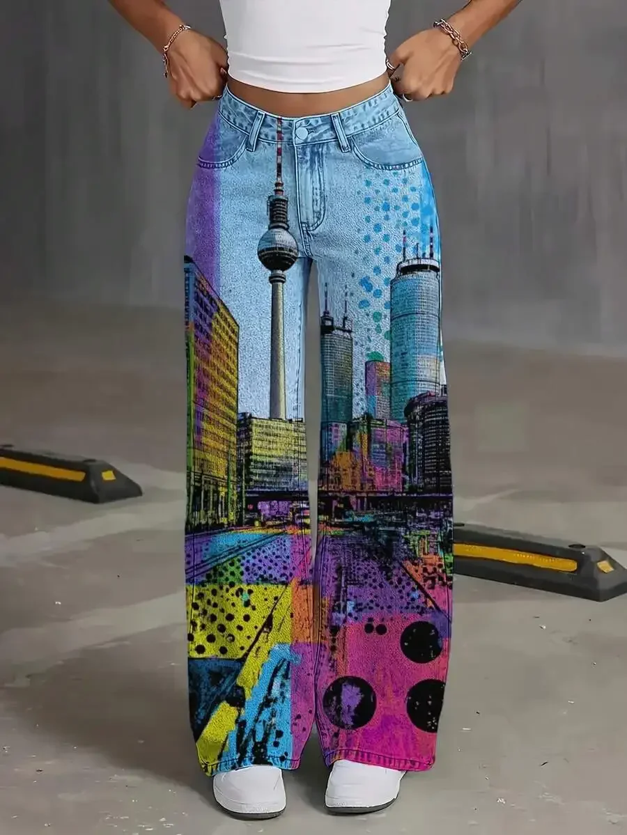 Pop Art Cityscape Print Wide Leg Denim Pants High Waist Loose Fit Women
Pop Art Cityscape Print Wide Leg Denim Pants High Waist Loose Fit Women